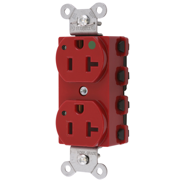 Hubbell Wiring Device-Kellems Straight Blade Devices, Receptacles, Duplex, SNAPConnect, Hospital Grade, LED Indicator, 20A 125V, 2-Pole 3-Wire Grounding, 5-20R, Nylon, Red SNAP8300RL